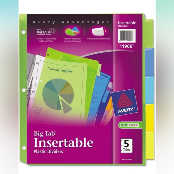 Avery 5-Tab Plastic Binder Dividers Insertable Multicolor Big Tabs 2 set + Bonus - Picture 2 of 14